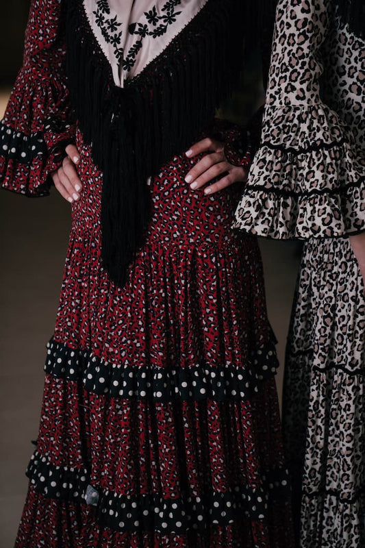 Vestido de flamenca canastero animal print rojo