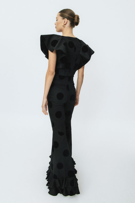 Pantalón de invitada negro con volantes Carmen