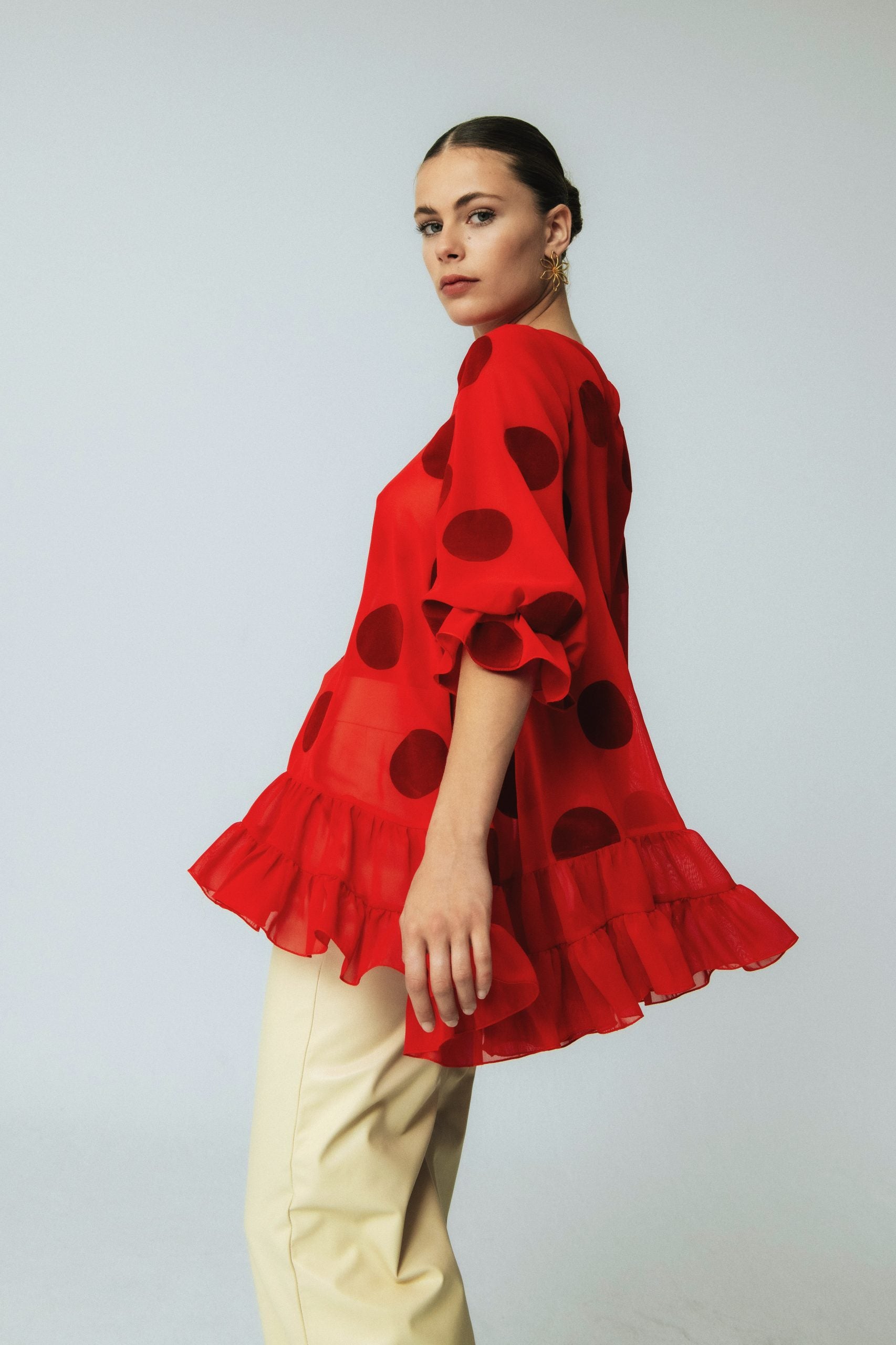 Blusa de Invitada Lolita Small Rojo Gasa Lunar.