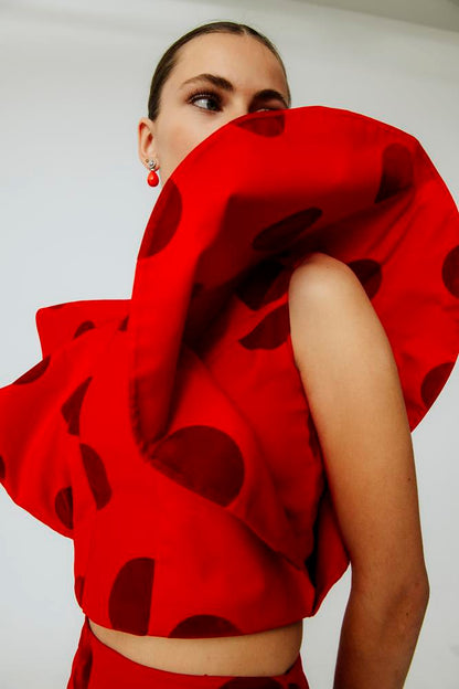 Blusa con volantes en manga Rocío Rojo.