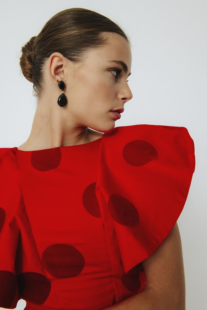 Blusa con volantes en manga Rocío Rojo.