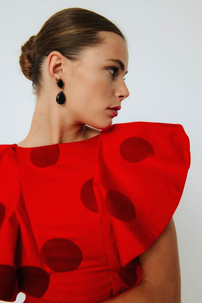 Blusa con volantes en manga Rocío Rojo.