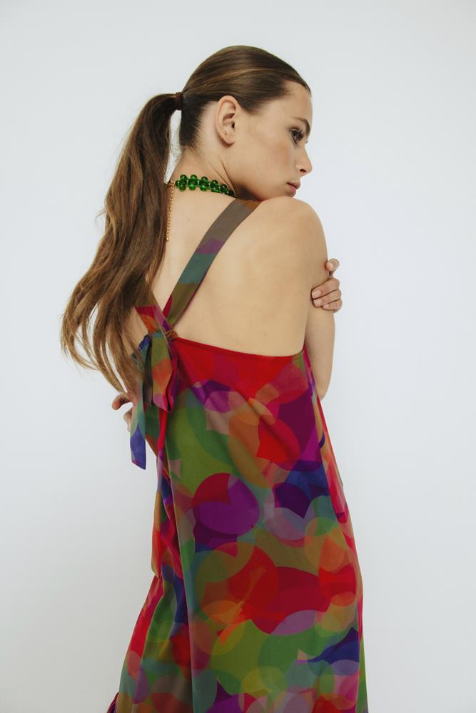 Vestido estampado de invitada Isabel Círculo Morado