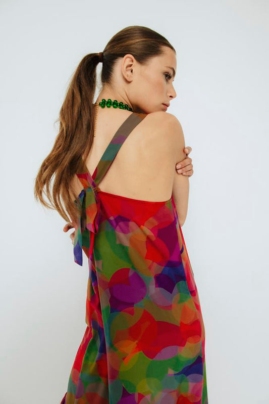 Vestido estampado de invitada Isabel Círculo Morado