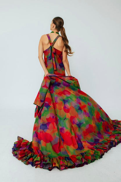 Vestido estampado de invitada Isabel Círculo Morado