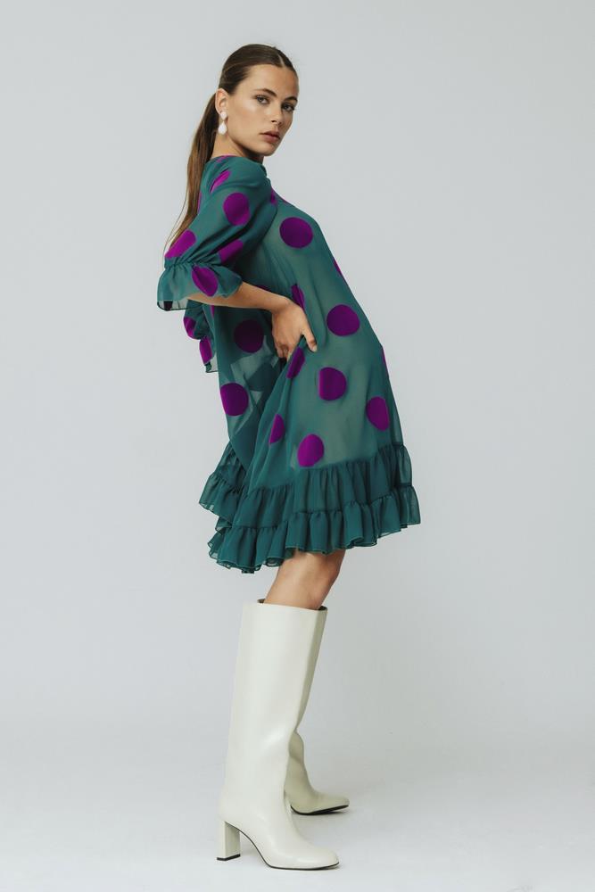 Vestido corto lunares Lolita verde con volante abajo