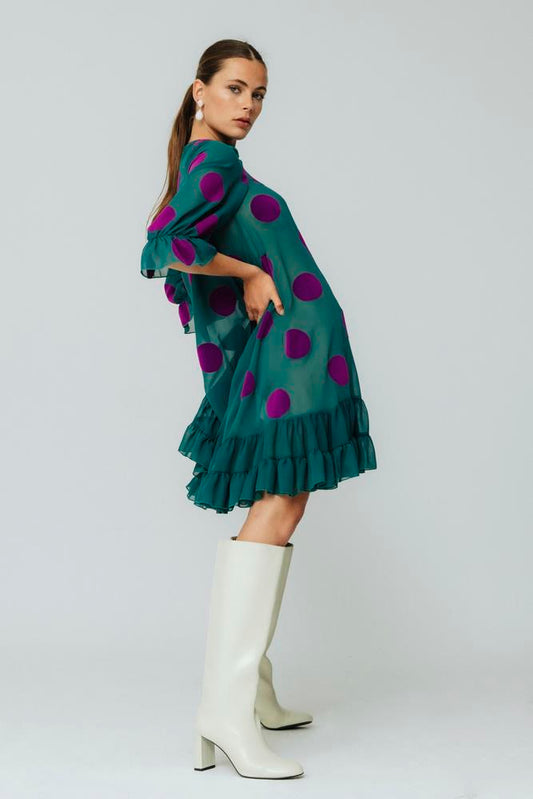 Vestido corto lunares Lolita verde con volante abajo