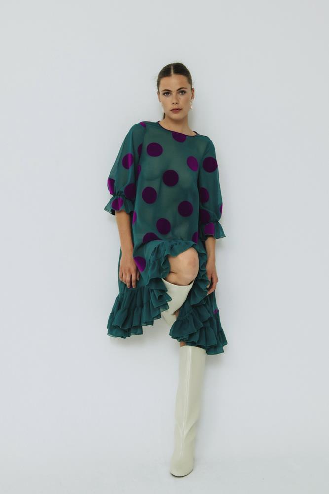 Vestido corto lunares Lolita verde con volante abajo