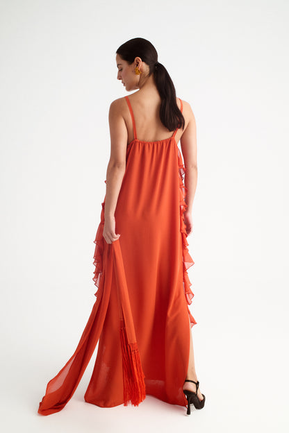 Vestido lencero terracota