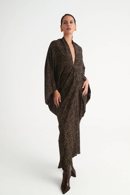 Vestido Shaira invitada leopardo oscuro