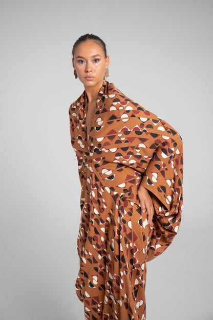 Vestido estampado geométrico Camel