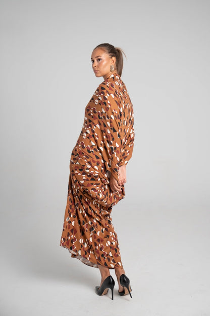 Vestido estampado geométrico Camel