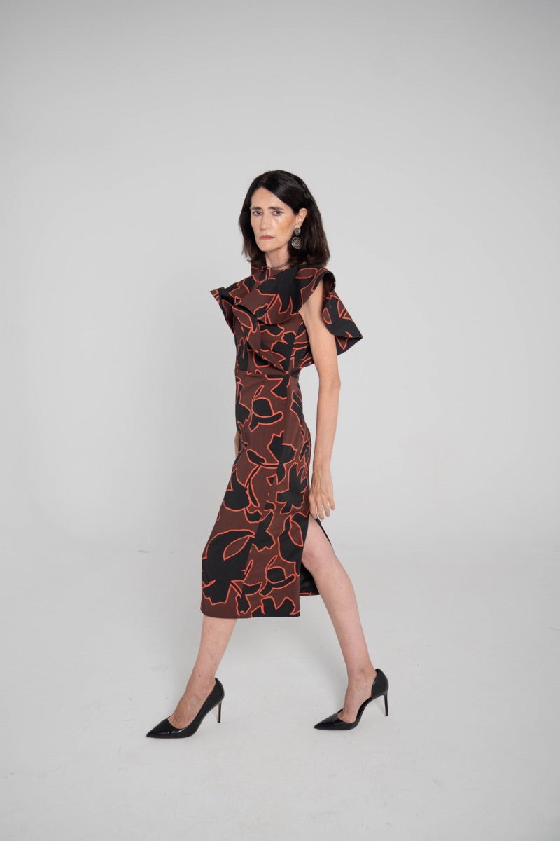Vestido estampado floral Chocolate