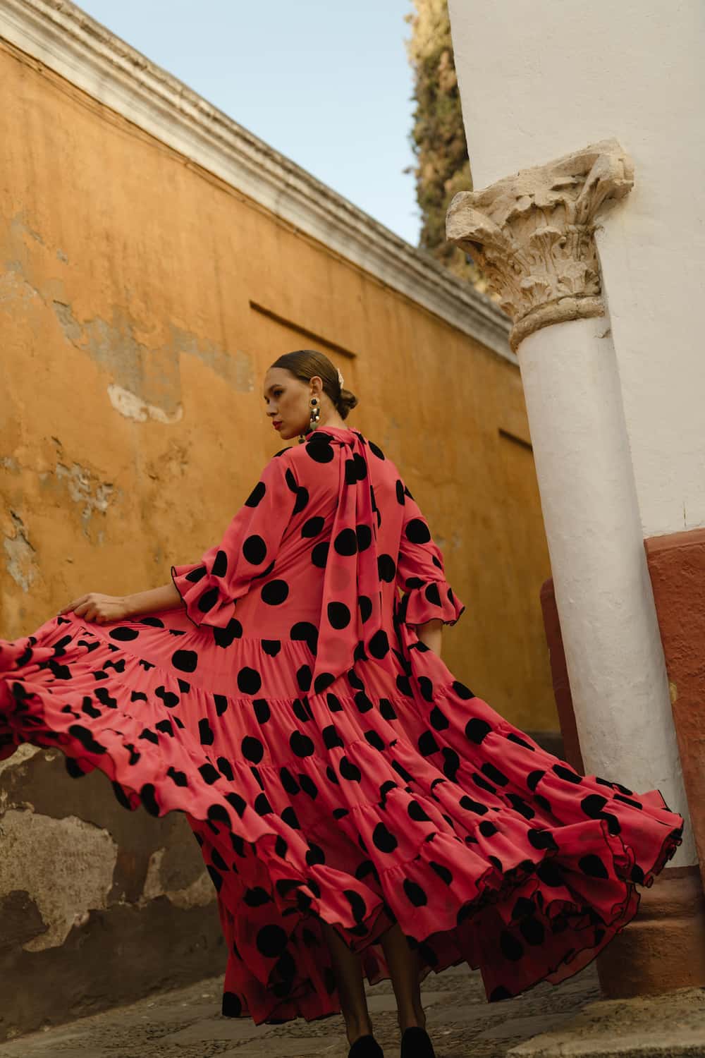 Vestido de Invitada Coral Canastero Gasa lunar Flocado VOLVER