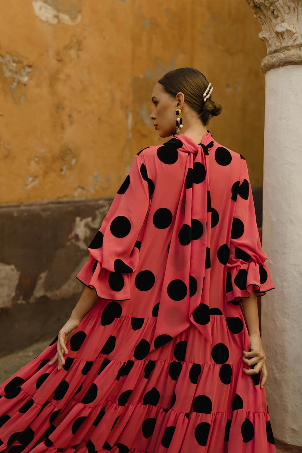 Vestido de Invitada Coral Canastero Gasa lunar Flocado VOLVER
