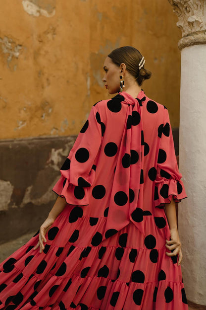 Vestido de Invitada Coral Canastero Gasa lunar Flocado VOLVER