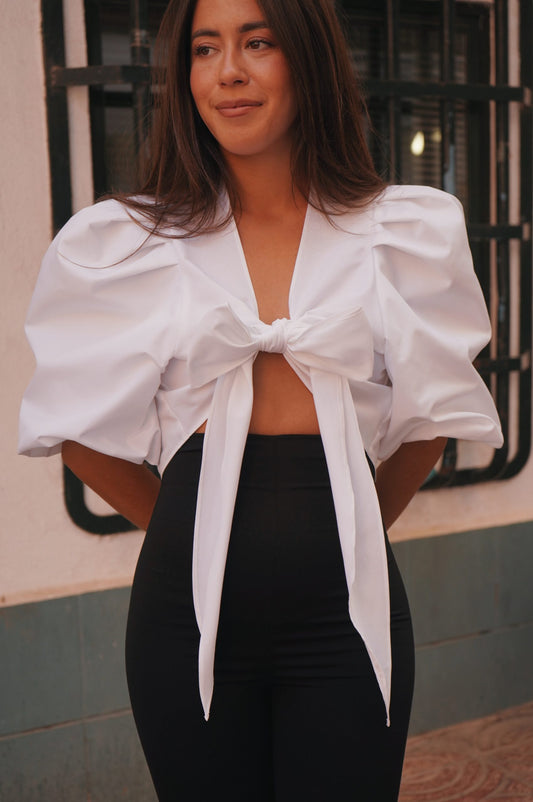 Blusa anudada Carmela Liso Blanco