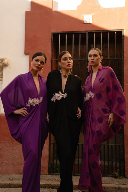 Vestido invitada Shaira morado en georgette