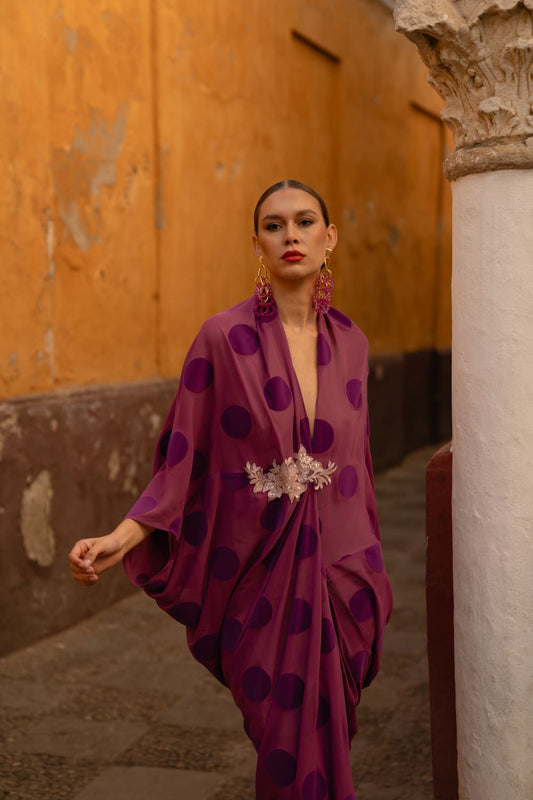 Vestido invitada morado con lunares morados Shaira
