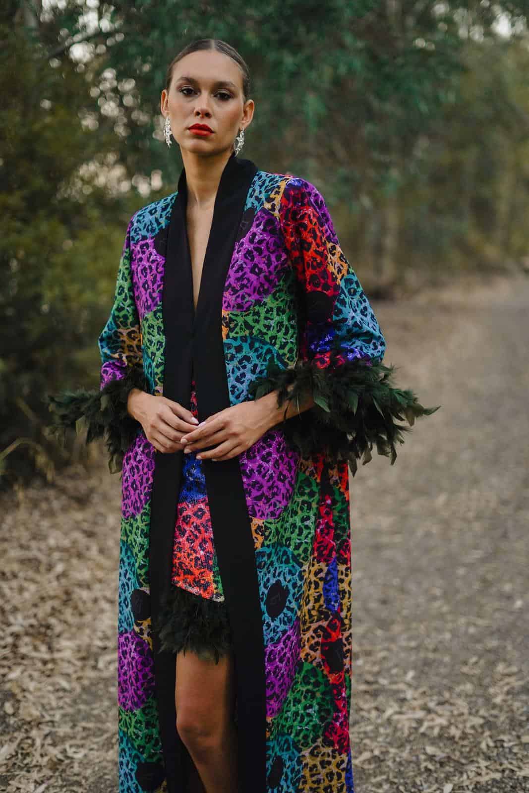 Kimono de Invitada Malva Crepé Estampado Animals ERRANTE