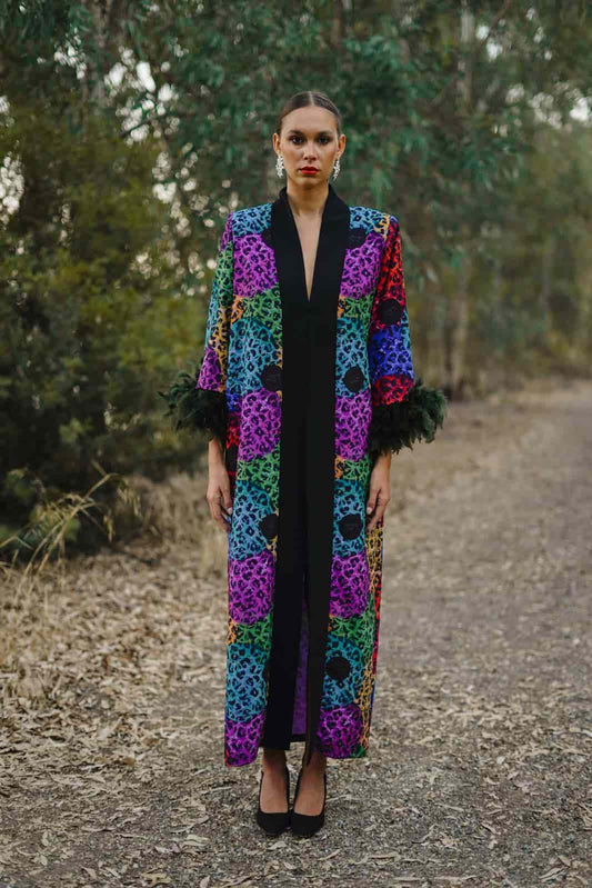 Kimono de Invitada Malva Crepé Estampado Animals ERRANTE