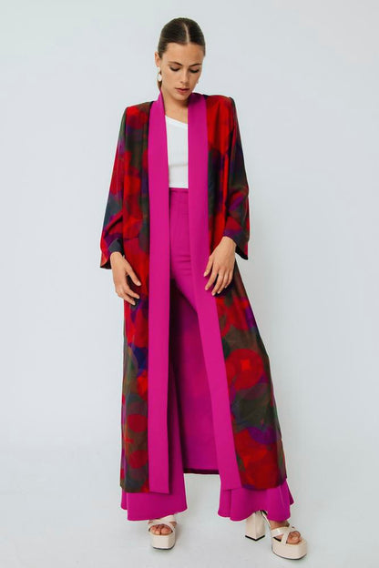 Kimono Triana Morado Crepé Estampado Circulo.