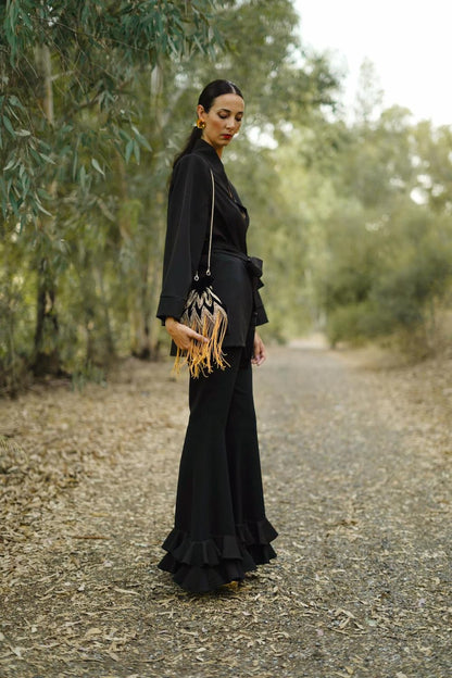 Pantalón con volantes de invitada negro