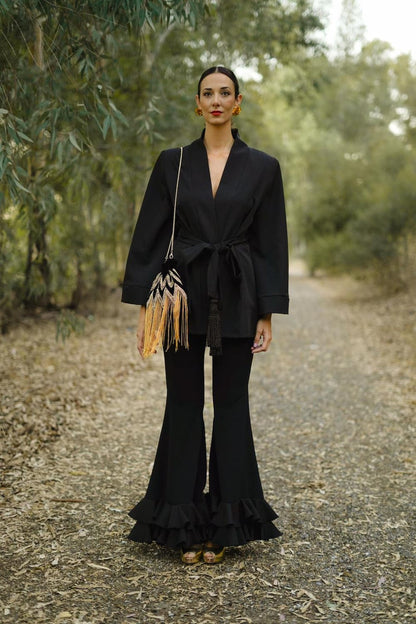 Pantalón con volantes de invitada negro