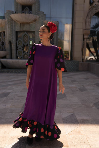 Vestido invitada flamenca BOLERO en morado y negro