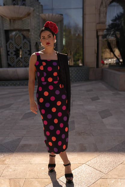 Vestido invitada de lunares CORINTO negro