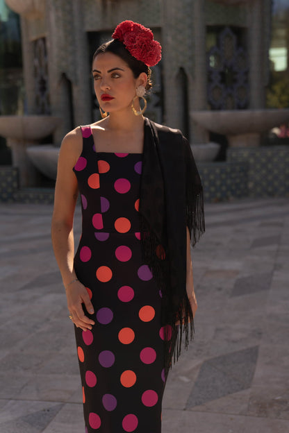 Vestido invitada de lunares CORINTO negro