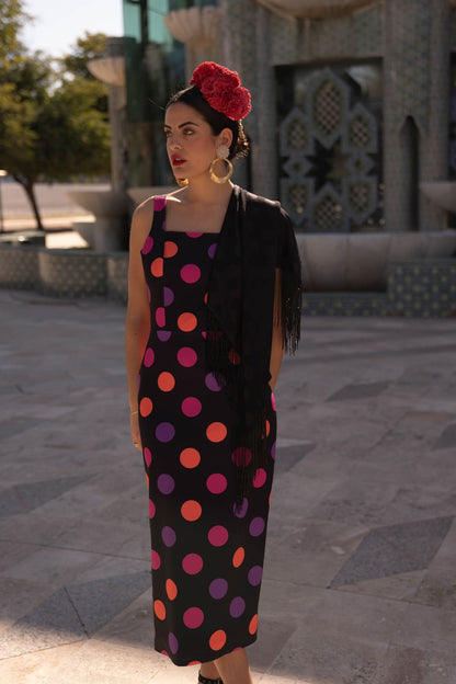 Vestido invitada de lunares CORINTO negro