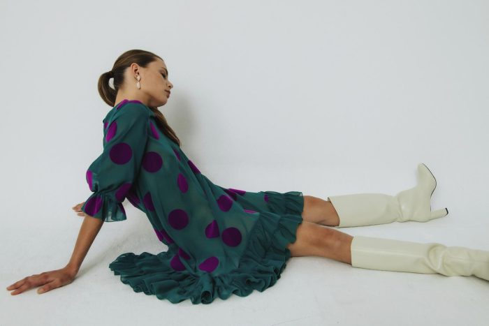 Vestido corto lunares Lolita verde con volante abajo - Imagen 3