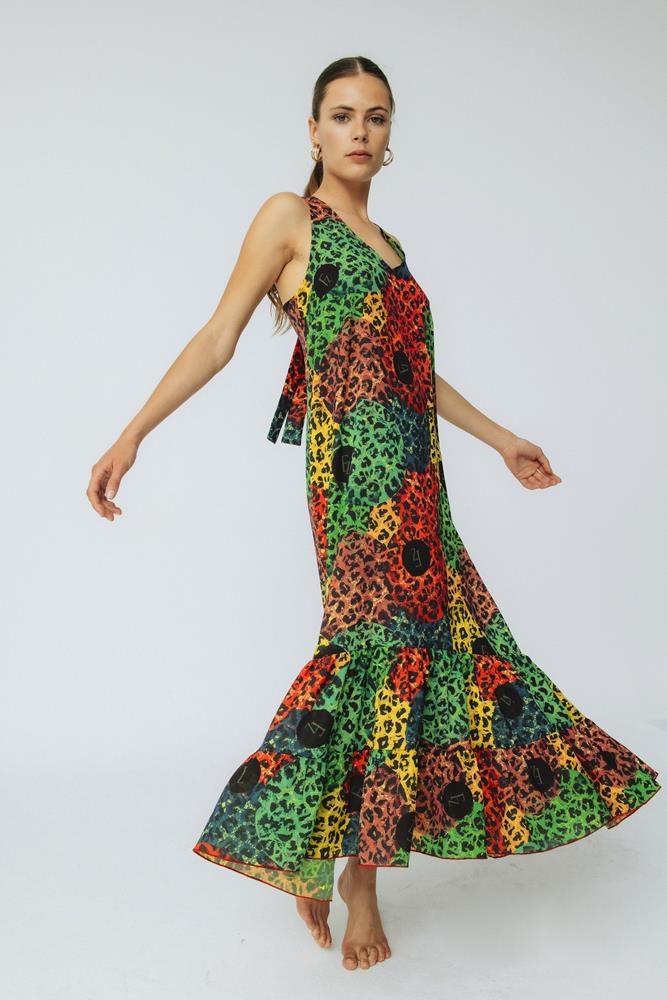 Vestido de invitada animal print multicolor estampado exclusivo