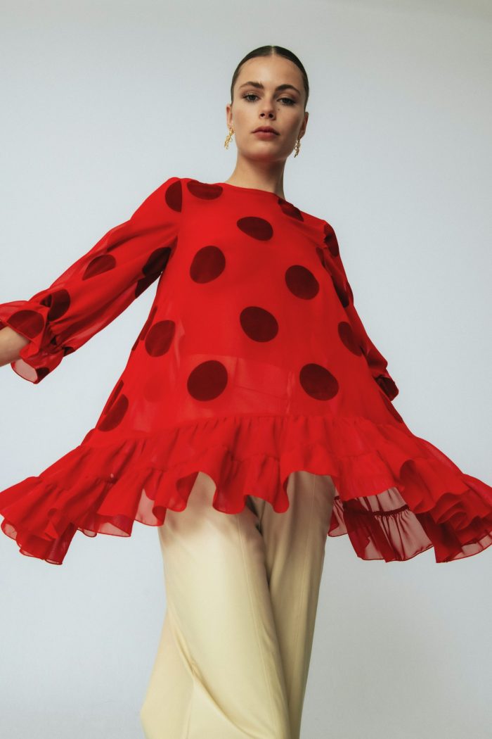 Blusa de Invitada Lolita Small Rojo Gasa Lunar.