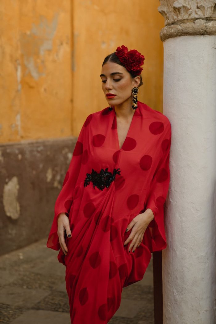 vestido invitada lunar rojo
