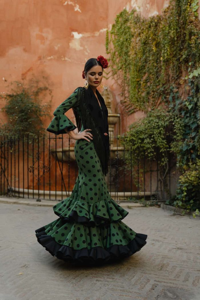 vestido flamenca verde lunar negro