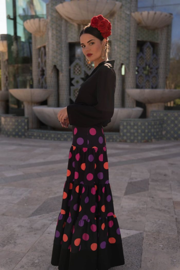 falda flamenca naranja y morada