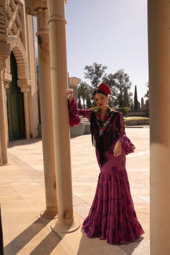 traje de flamenca lunares malva