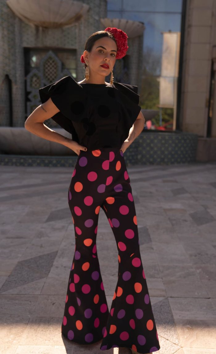 pantalon invitada lunares naranjas