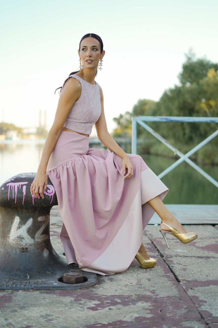 falda larga rosa nude